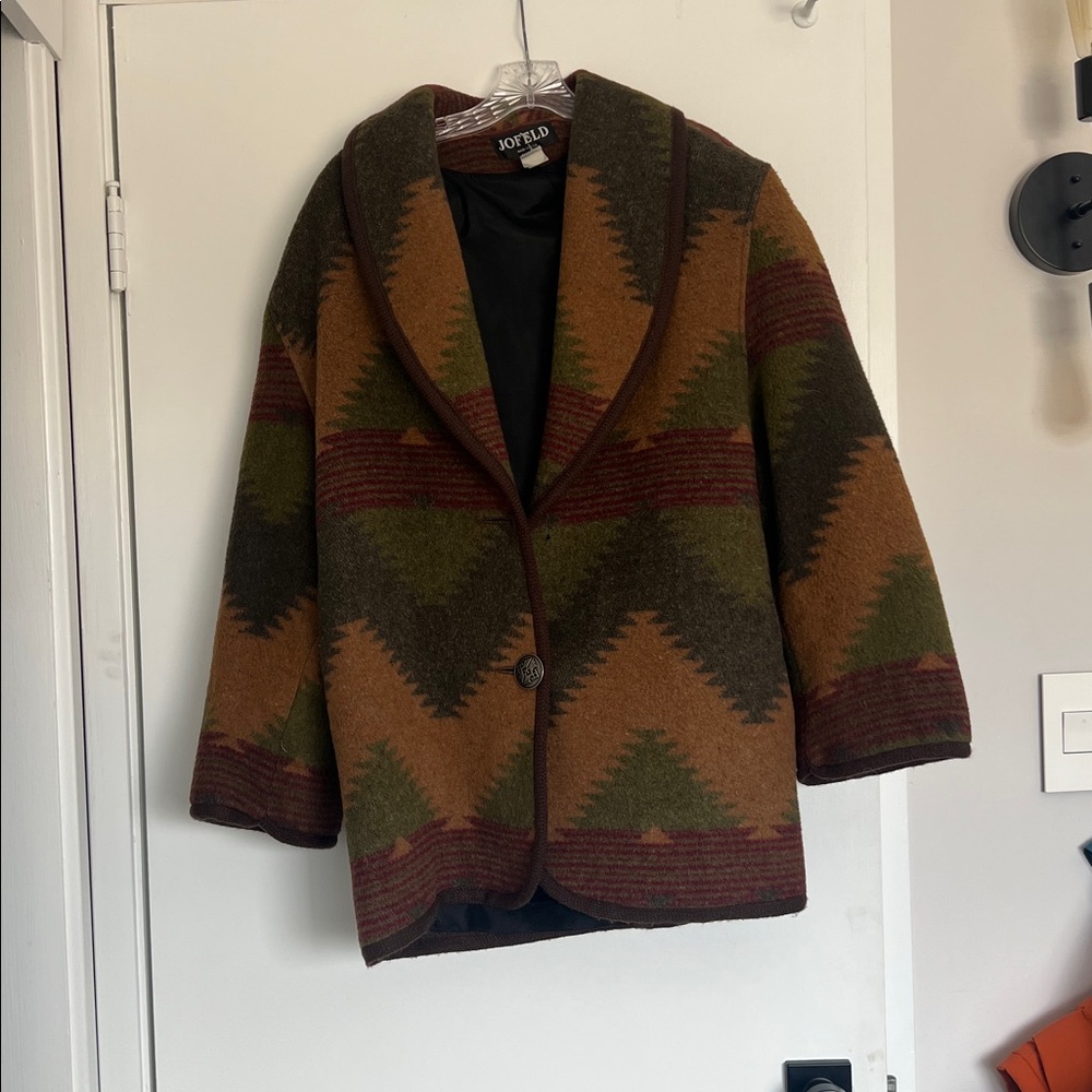 JOFELD Coat Vintage Blanket Aztec Navajo Southwest Wool Oversized Retro Medium
